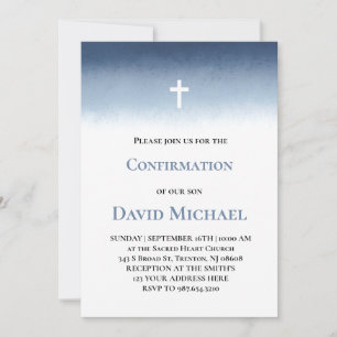 Invitation garçon de confirmation à l'aquarelle bleue