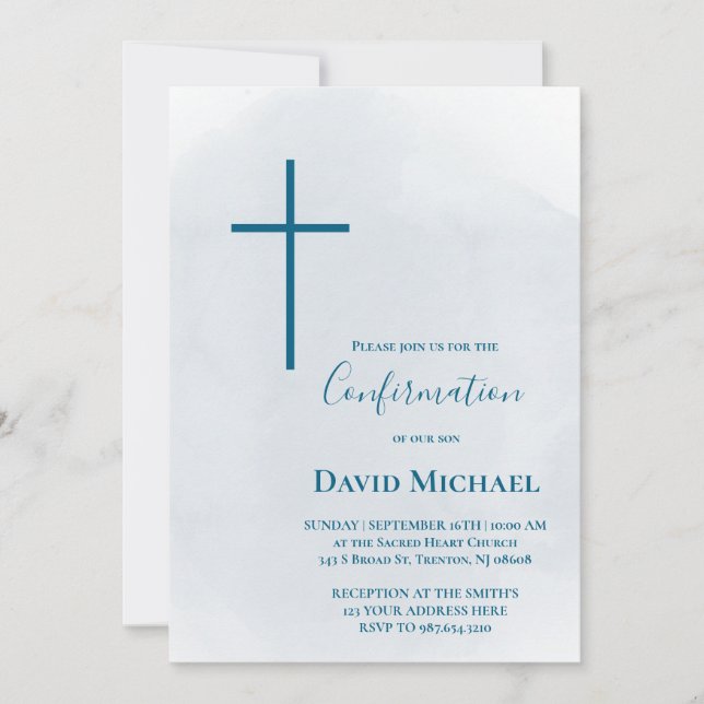 Invitation garçon de confirmation Croix bleue (Devant)