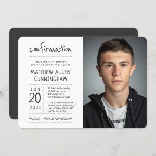 Invitation Garçon de confirmation  Moderne + Simple Photo