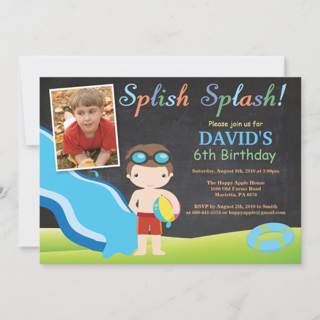 Invitation Garçon de fête d'anniversaire de piscine de (Devant)