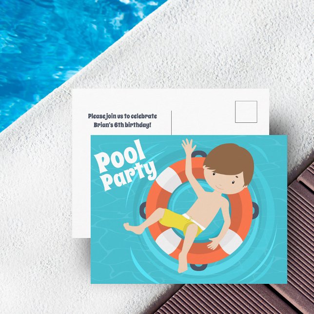 Invitation garçon de fête d'anniversaire piscine (Créateur téléchargé)