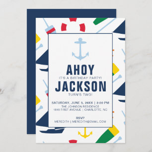 Invitation Garçon de la fête d'anniversaire de Preppy Nautica