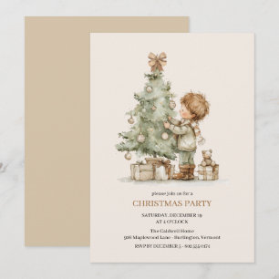 Invitation Garçon de l'arbre de Noël à l'aquarelle pour la fê
