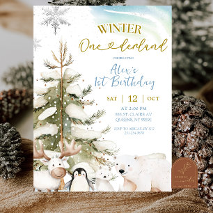 Invitation Garçon de neige Hiver Animal Arctique Premier Anni