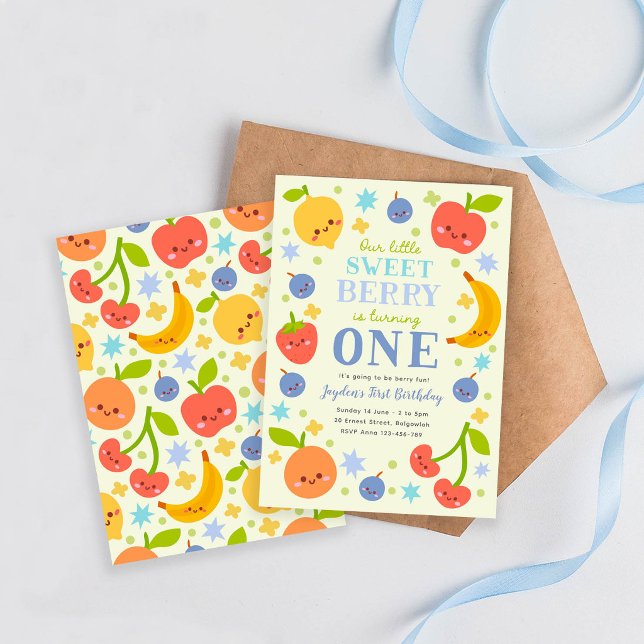 Invitation Garçon de premier anniversaire Berry, fête Berry S (Créateur téléchargé)