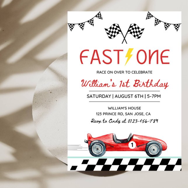 Invitation Garçon de voiture de course Premier Anniversaire-  (Créateur téléchargé)
