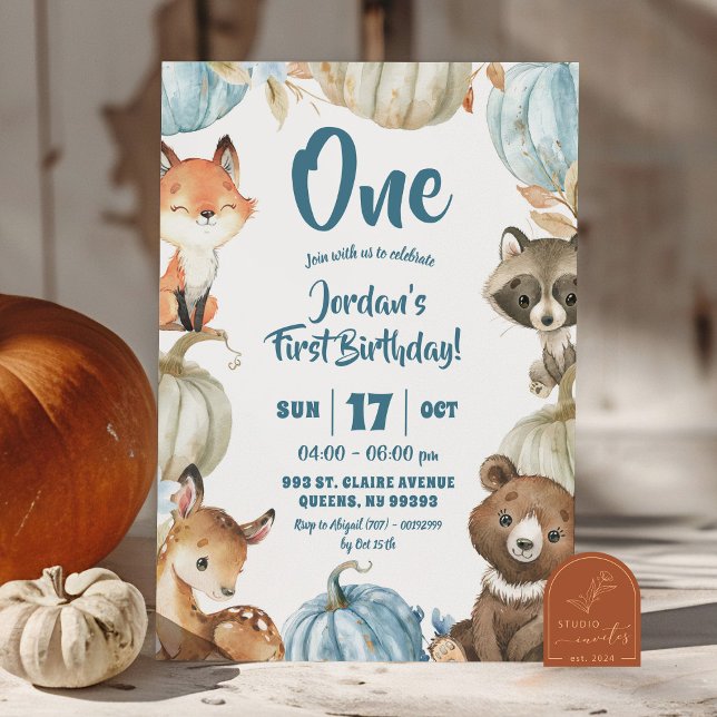 Invitation Garçon des bois Blue Pumpkin 1er anniversaire (Créateur téléchargé)