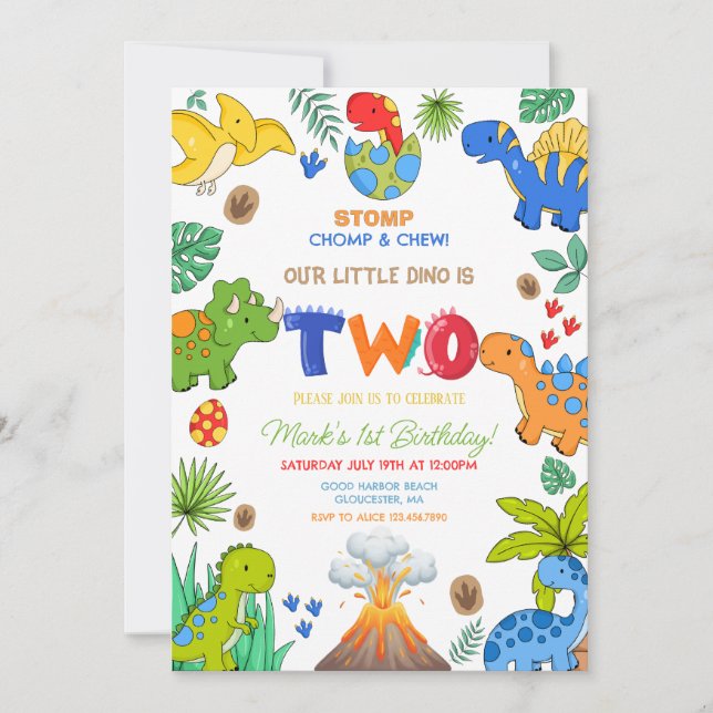 Invitation Garçon dinosaure 2e anniversaire (Devant)
