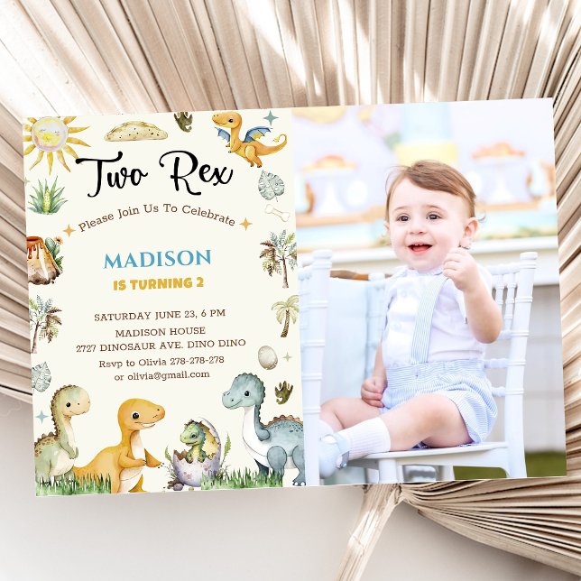 Invitation Garçon Dinosaure Deux Rex (Créateur téléchargé)