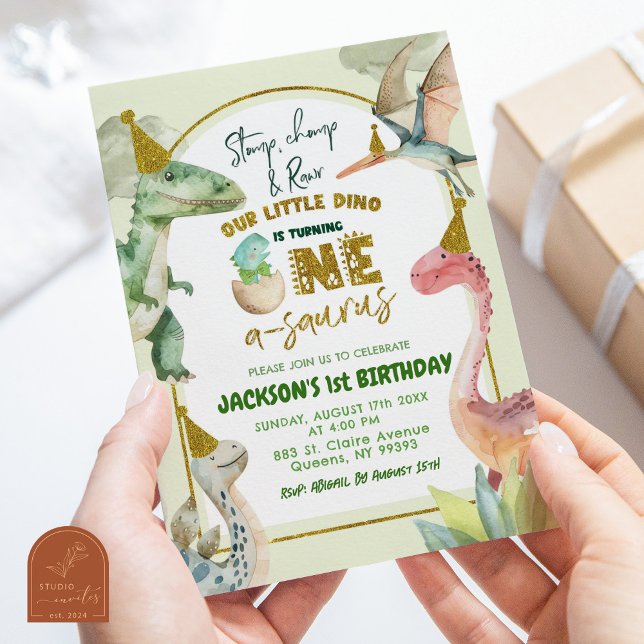 Invitation Garçon dinosaure qui fête son premier anniversaire (Créateur téléchargé)