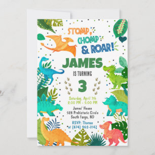 Invitation Garçon Dinosaure Vert