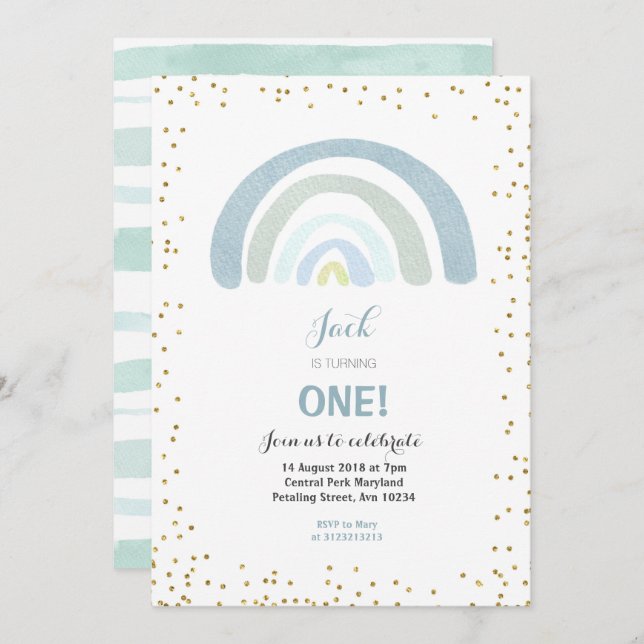 Invitation Garçon d'invitation d'anniversaire de bleu (Devant / Derrière)