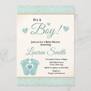 Invitation Garçon d'invitation de baby shower d'empreinte de