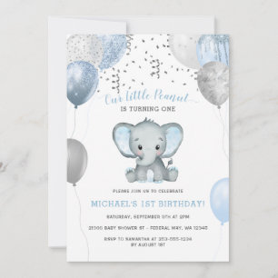 Invitation Garçon Elephant Aquarelle Ballons 1er Anniversaire