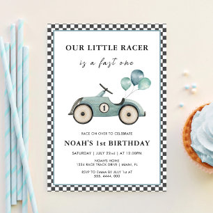 Invitation Garçon Fast One Voiture de Course Vintage 1er Anni