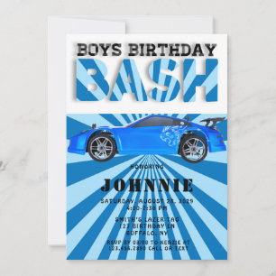 Invitation Garçon Fête d'anniversaire Bash Voiture de sport B
