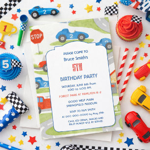 Invitation Garçon fête d'anniversaire voiture de course 5 ans
