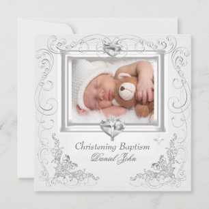 Invitation Garçon Fille Blanc Bapteme Baptême Croix 2