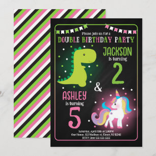 Invitation Garçon Fille Dinosaure Licorne Anniversaire Commun