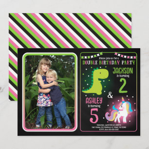 Invitation Garçon Fille Dinosaure Licorne Anniversaire Commun
