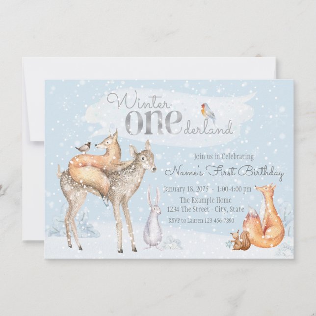 Invitation Garçon Fille Hiver ONE derland Woodland Premier an (Devant)