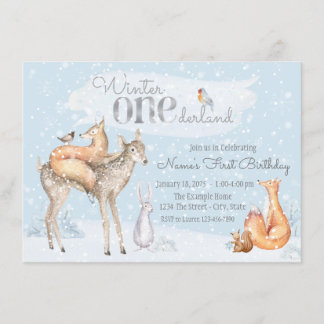 Invitation Garçon Fille Hiver ONEderland Forêt Premier Annive