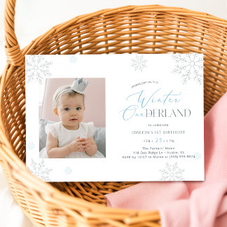 Invitation Garçon Fille Photo Hiver Merveilleux Premier Anniv
