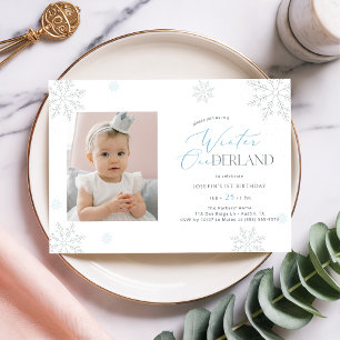 Invitation Garçon Fille Photo Hiver Merveilleux Premier Anniv
