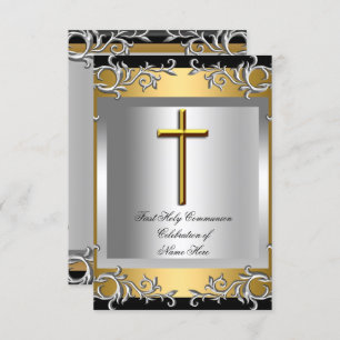 Invitation Garçon Fille Première Sainte Communion Argent Or P