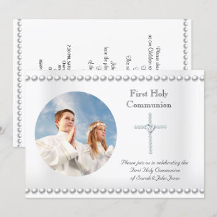 Invitation Garçon Fille Première Sainte Communion Croix Blanc