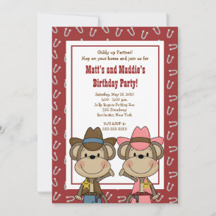 Invitation GARÇON & FILLE Western Cowboy Singe 5x7 Anniversai
