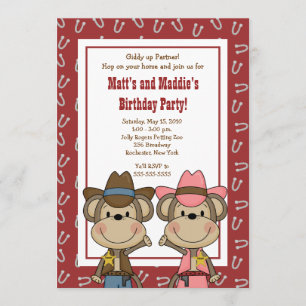 Invitation GARÇON & FILLE Western Cowboy Singe 5x7 Anniversai
