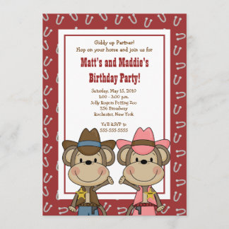 Invitation GARÇON & FILLE Western Cowboy Singe 5x7 Anniversai