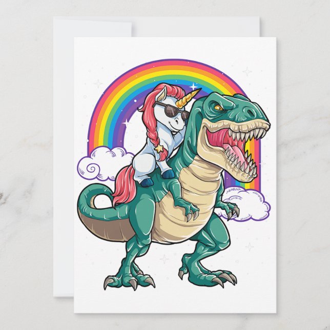 Invitation Garçon Filles Hommes Femmes Dinosaure T rex Cheval (Devant)