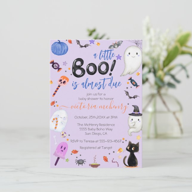 Invitation Garçon Ghost Little Boo est dû Baby shower Hallowe (Debout devant)
