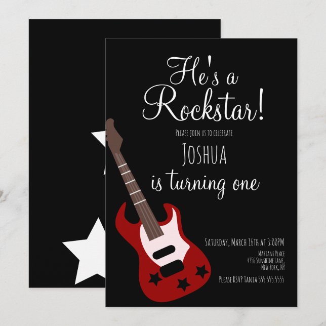 Invitation Garçon Guitariste Star Rock Anniversaire  (Devant / Derrière)