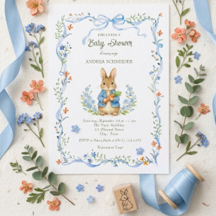 Invitation Garçon Lapin Mignon Fleur Bleue Baby Shower