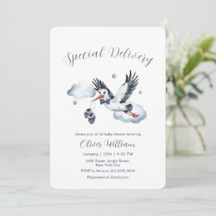 Invitation Garçon Livraison Spéciale Vintage Cigogne Baby Sho