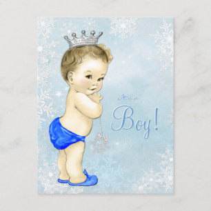 Invitation Garçon Merveilleux Hiver Bleu Flocon de Neige Baby