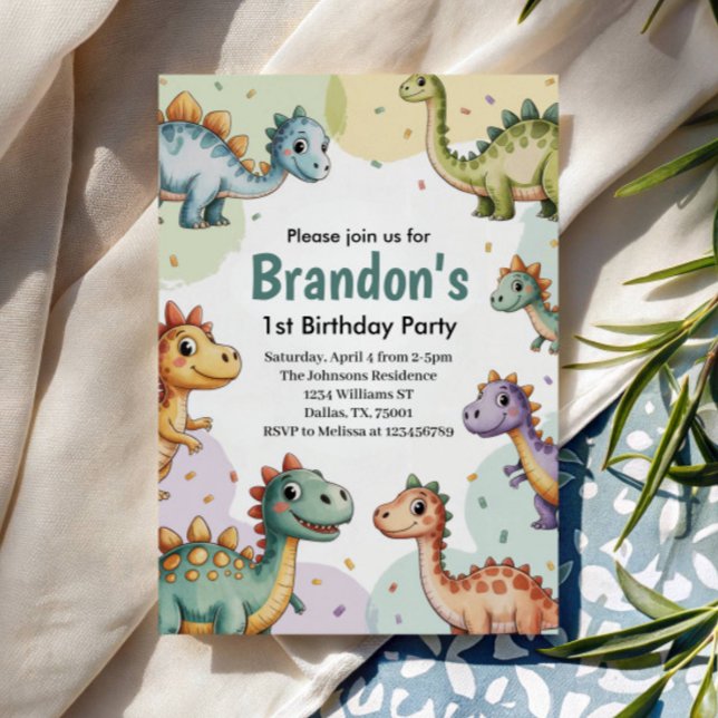 Invitation Garçon Mignon Anniversaire 1 an Dinosaure (Créateur téléchargé)