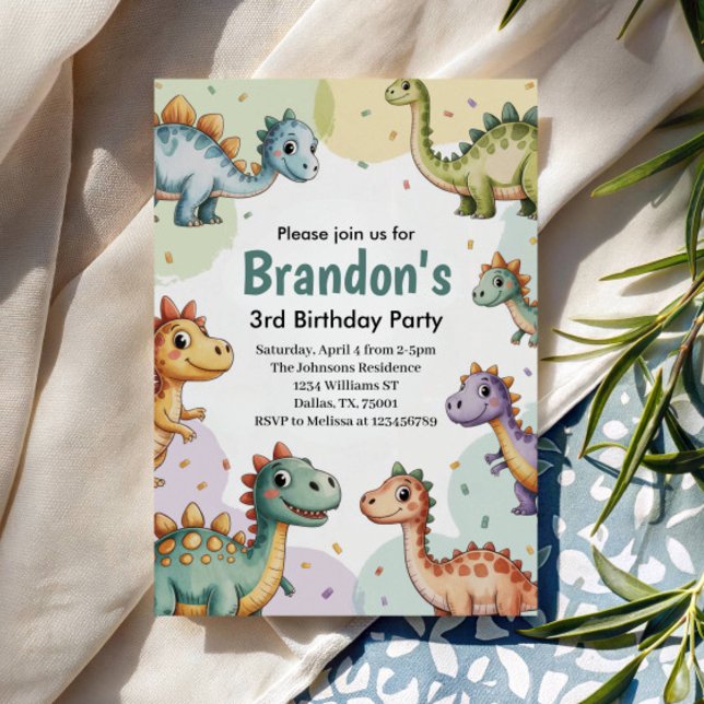 Invitation Garçon Mignon Anniversaire 3 Ans Dinosaure (Créateur téléchargé)