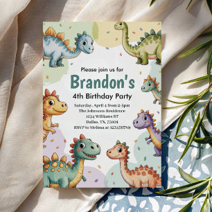 Invitation Garçon Mignon Anniversaire 4 Ans Dinosaure