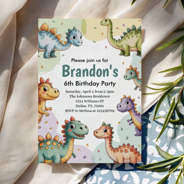 Invitation Garçon Mignon Anniversaire 6 ans Dinosaure (Créateur téléchargé)