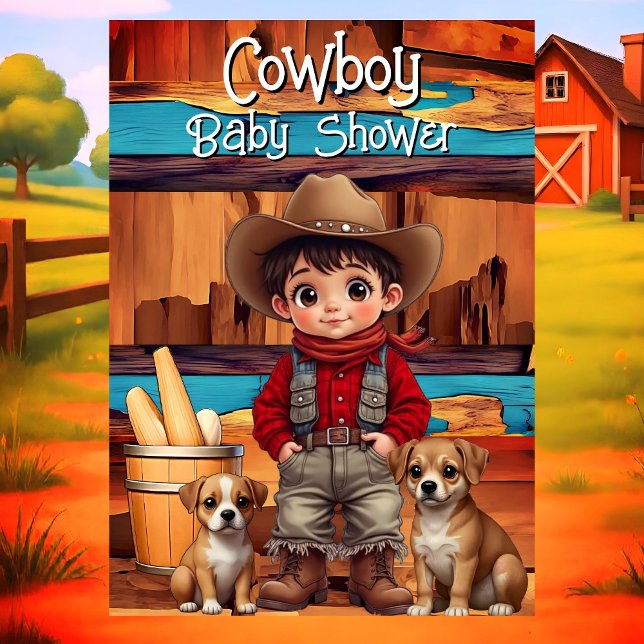 Invitation Garçon Mignon Cowboy Fête de Naissance chiens Roug (Créateur téléchargé)