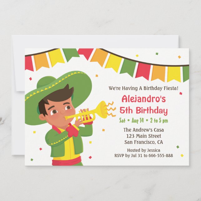 Invitation Garçon mignon et trompette Fête d'anniversaire mex (Devant)