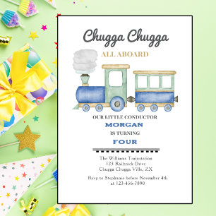 Invitation Garçon n'a pas d'âge Anniversaire Train bleu Chugg