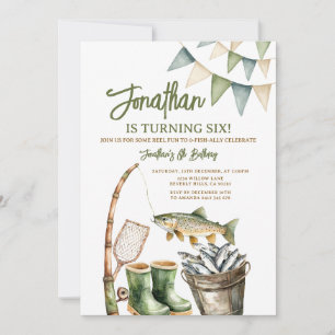 Invitation Garçon O-Fish-iellement Anniversaire Vert Sauge Gi