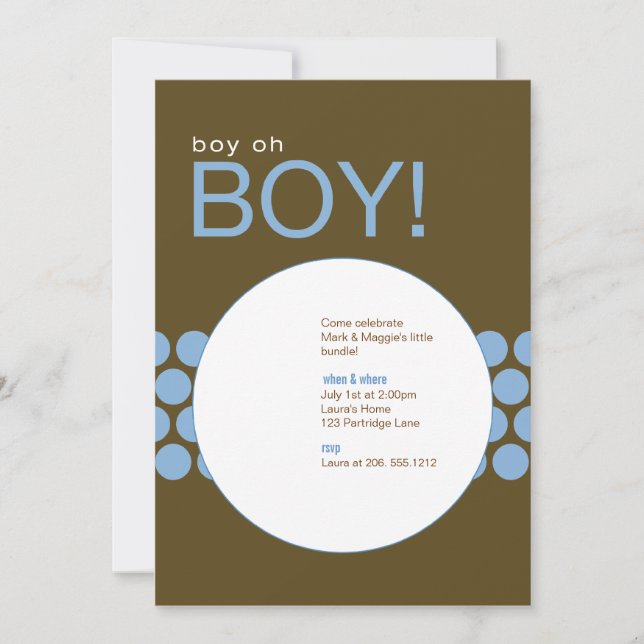 Invitation Garçon Oh Boy Baby shower Invitation_Blue/Brown (Devant)