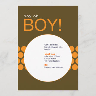 Invitation Garçon Oh Boy Baby shower Invitation_Brown/Orange