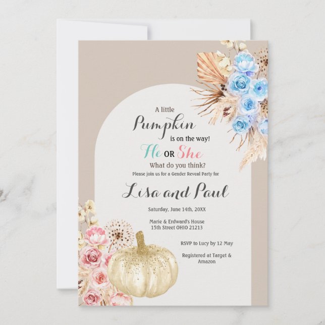 Invitation Garçon ou fille Automne Citrouilles Sexe Révélatio (Devant)